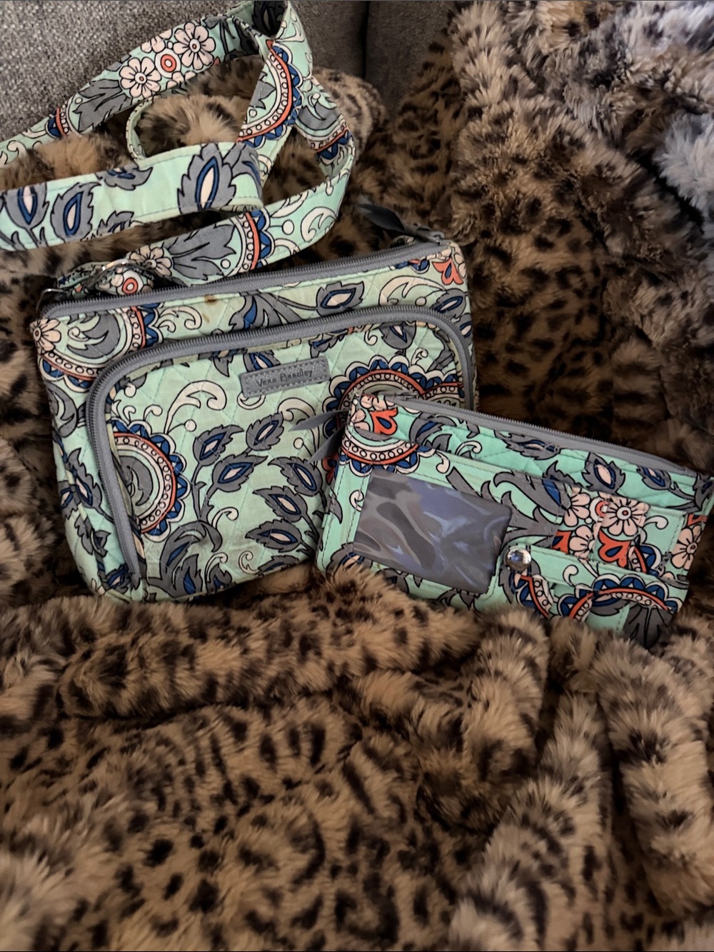 Vera Bradley Mint Paisley Quilted Crossbody with Card Case